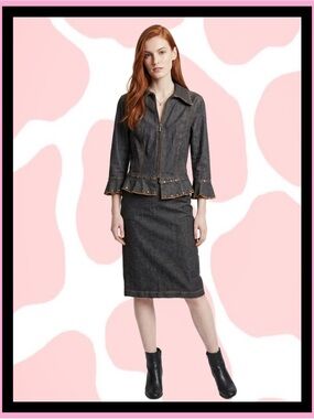 Moschino Dark Denim Pencil Skirt with Studded Peplum Jacket
